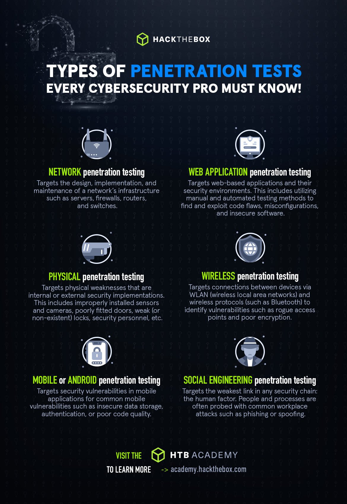 Different types of penetration testing infographic